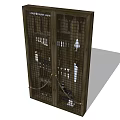 Public Facility Double Doors With Brown Frame And Grid Design Structure 3d model