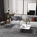 Elegant Modern Sofa Coffee Table Set With Grey Fabric Upholstery White Table Plush Cushions And Wall Art