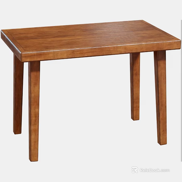 Solid Wood Table With Rectangular Smooth Top And Four Sturdy Legs 3d model 