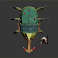 Game Character In White Robe With Green Accents Holding Bow Beside Large Insect Like Creature