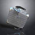Gray Metallic Luggage with Silver Corners Black Handle and Lock with Number 5