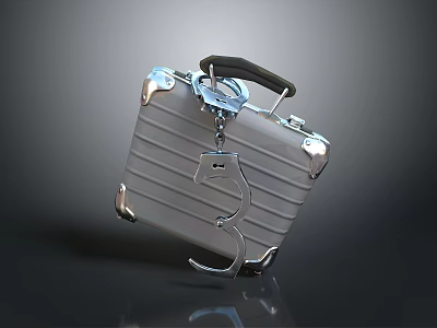 Gray Metallic Luggage with Silver Corners Black Handle and Lock with Number 5 3d model