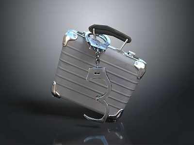 Gray Metallic Luggage with Silver Corners Black Handle and Lock with Number 5 3d model Gray Metallic Luggage with Silver Corners Black Handle and Lock with Number 5 3d model