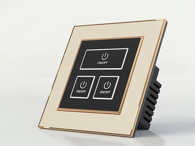 Modern Switch Panel with Gold Frame Black Panel and Three ON OFF Buttons 3d model