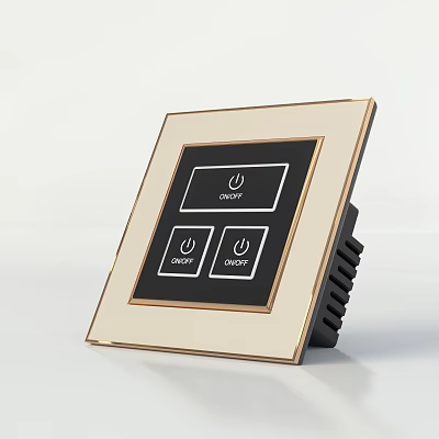 Modern Switch Panel with Gold Frame Black Panel and Three ON OFF Buttons 3d model