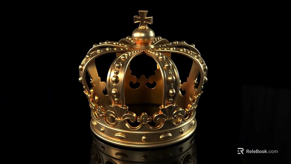 Elegant Plate Decoration With Golden Crown Cross And Intricate Metallic Patterns 3d model 