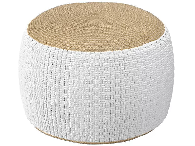 Round Woven Stool With Light Brown Top And White Braided Body Design 3d model
