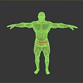 Muscular Man in Red Shorts with Arms Outstretched Showcasing Fit Physique on Gray Gradient Background