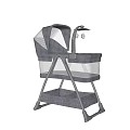 Gray Fabric Baby Crib With Breathable Mesh Sides And Metal Frame Storage Shelf