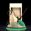 Ancient Style Photo Spot Featuring White Robe Figure Scroll Writing Brush Green Mountain Illuminated Base