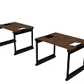 Two Modern Wooden Top Stools With Black Metal Frame And Minimalist Design