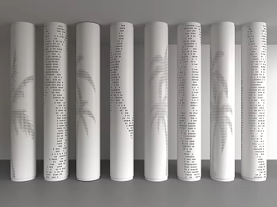 White Decorative Columns Featuring Intricate Leaf And Dot Cutout Patterns For Modern Interiors 3d model