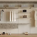 Modern Wardrobe Interior Design With Hanging Clothes Shelves Designer Bags And Stylish Shoes