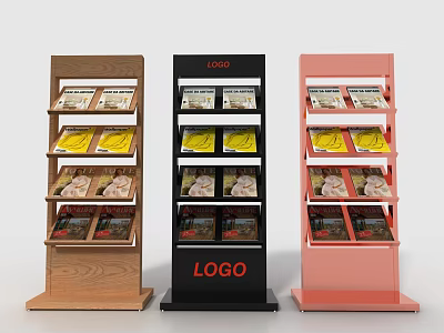Multi Layer Display Racks In Brown Black Pink For Magazine Display With LOGO 3d model