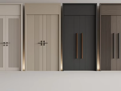 Stylish Double Doors With Various Designs Wooden Textures And Metal Handles 3d model