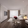 Modern Hotel Guest Room Interior With Comfortable Bed TV Desk Chair And Soft Lighting