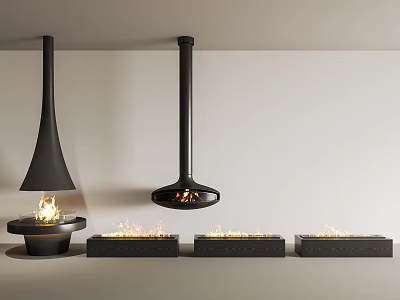 Modern Fireplaces In Various Designs With Flames In Minimalist Room 3d model
