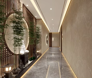 New Chinese Restaurant Hotel Tea House Aisle Corridor 3d model