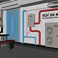 Modern Showroom Interior With TCL FCI Air Conditioners Pipes Blue Panel And Plants
