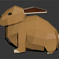 Low Poly Brown Rabbit Sitting Figure With White Ears And Paws