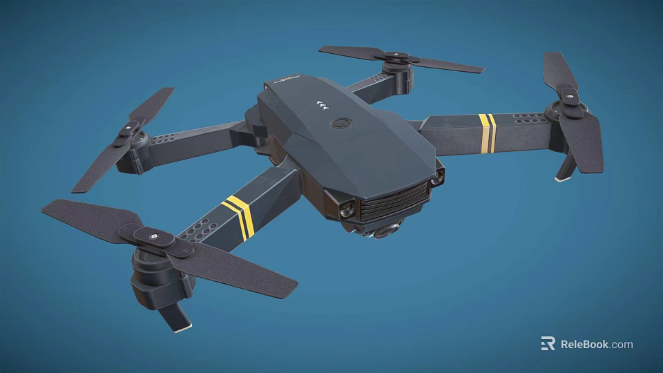 Black Drone With Yellow Stripes And Four Propellers For Aerial Photography 3d model 