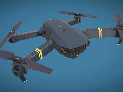 Black Drone With Yellow Stripes And Four Propellers For Aerial Photography 3d model