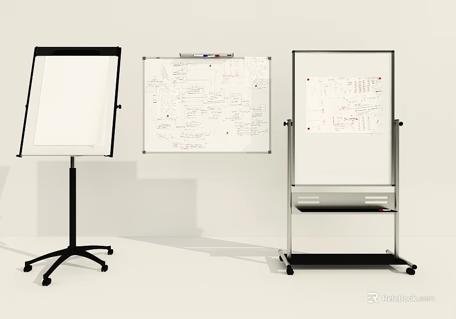 Variety of Office Whiteboards with Stand Handwritten Notes and Storage Features 3d model 