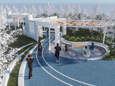 Modern corridor frame campus landscape curve runs to special-shaped corridor frame book-shaped landscape wall model