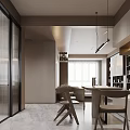 Modern Dining Living Room Interior With Beige Sofa Wooden Elements And Pendant Lighting