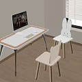 Cute Children's Desk with Rabbit Ear Chairs and Computer in Kids Room