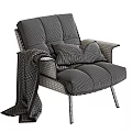 Modern Comfortable Blue Accent Chair With Wooden Frame Brown Cushion Striped Blanket And Metal Legs
