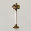 Elegant Vintage Table Lamp With Colorful Stained Glass Shade And Bronze Metal Base