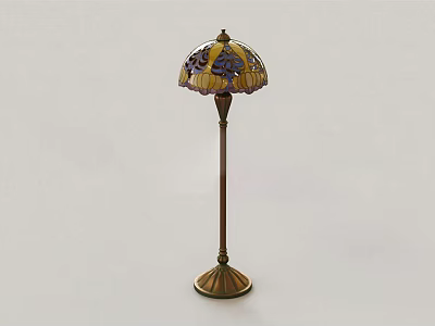 Elegant Vintage Table Lamp With Colorful Stained Glass Shade And Bronze Metal Base 3d model