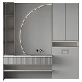 Elegant Modern Marble Bathroom Vanity With Circular Mirror White Cabinets And Brass Accents