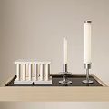 Modern Table Lamp With Cylindrical Shade White Column Decor On Wooden Base 3d model
