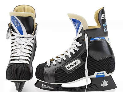 Bauer Ice Hockey Skates Black White With Blue Accents TUUK Blade Canadian Maple Leaf Logo 3d model