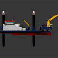 Engineering Work Vessel With Multiple Towers And Yellow Excavator Arm 3d model