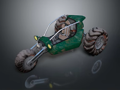Green Utility Vehicle With Large Tires Open Frame Design And Brown Seats For Off Road 3d model