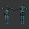 Two Futuristic Mechanical Characters In Blue Gray Detailed Armor Holding Hands
