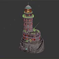 Weathered Lighthouse Architecture With Green Top And Multi Layered Structure On Rock Like Base 3d model