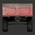 Red Rusty Utility Trailer With Metal Body And Single Wheel Structure
