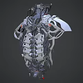 Mechanical Game and Movie Character Upper Body With Metal Armor Pipes and Mechanical Parts