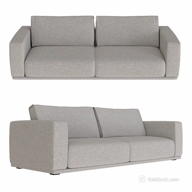 Modern Gray Fabric Two Seater Sofa With Armrests And Backrest 3d model
