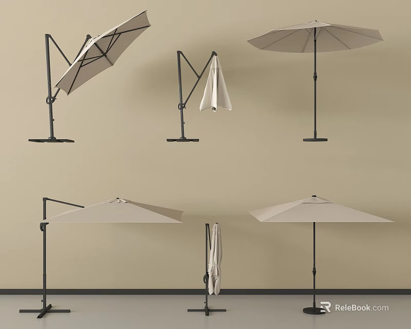 Outdoor Sunshade With Various Designs Light Colored Canopy And Black Frame For Patio Use 3d model 
