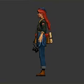 3D Character Model With Blue Overalls Green Top Blue Hat And Brown Bag