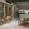 Chinese Style Hotel Lobby With Arched Doorway Stone Walls Green Plants Steps Sofa And Chandelier