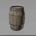 Rustic Wooden Barrel With Weathered Surface And Metal Hoops Structure