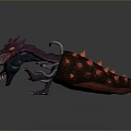 Two Headed Dragon Game Movie Character With Blue And Purple Spikes Glowing Eyes Sharp Teeth