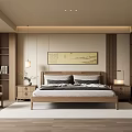 Modern Minimalist Bedroom Interior Design With Wooden Bed And Decorative Wall Art
