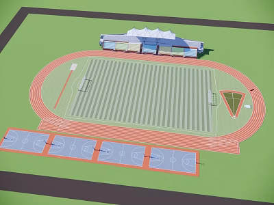 Soccer Field With Running Track Stadium Stands And Basketball Courts 3d model